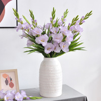 Fleurs de gladiolus artificielles en tissu de soie, 90 cm de long, tige unique, moulage par injection gaufré pour la décoration intérieure, les hôtels, les mariages, les sols
