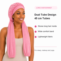 Bonnet de nuit double tube pour femme, en polyester respirant, avec large bande, pour cheveux longs