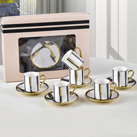 Vente en gros Coffret cadeau Tasse à café turque de luxe en porcelaine Tasse à thé espresso latte Tasses et soucoupe en céramique Lot de 6