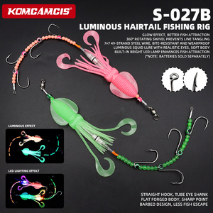 Equipo <span class=keywords><strong>de</strong></span> Pesca Luminoso OEM S-027B con Señuelos <span class=keywords><strong>de</strong></span> Calamar que Brillan en la Oscuridad, Cuentas Luminosas e Iluminación LED Integrada - Product Image 1