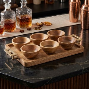 Juego de Bandejas de Madera para Servir con Seis Tazones y Asas Metálicas, Plato Rústico para Aperitivos para el Hogar, Restaurantes, Hoteles y Eventos - Product Image 3