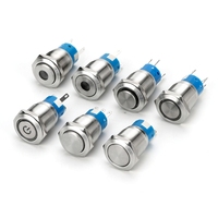 HS 16/19/22mm IP65 Étanche En Aluminium Tête Plate Tête Haute En Acier Inoxydable Bouton Poussoir LED Anneau Puissance Momentané 250V