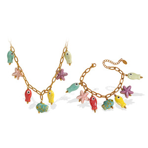 Collier thème Océan Doré, Pendentif coloré en céramique Poisson Étoile de mer, Bijoux de mode pour femme, Chaîne en alliage de zinc style décontracté - Product Image 5