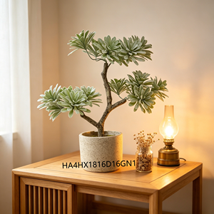 Succulente artificielle floquée en pot de ciment texturé, feuilles de lotus vert givré pour la décoration intérieure Japandi - Product Image 2