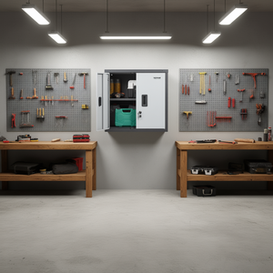 Armoire de garage murale pliable et réglable Vevor en métal, 26 pouces, capacité de 240 lb, rangement magnétique pour outils, petite taille - Product Image 2