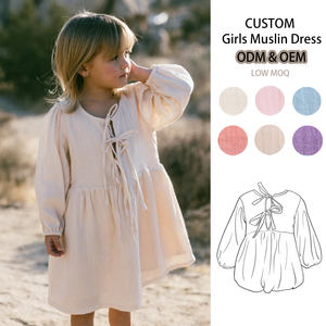 Vestito Estivo per Bambine con Laccetti Frontali, 100% <span class=keywords><strong>Cotone</strong></span> <span class=keywords><strong>Mussola</strong></span>, Maniche a Sbuffo, <span class=keywords><strong>Abito</strong></span> Casual per Bambina - Product Image 1