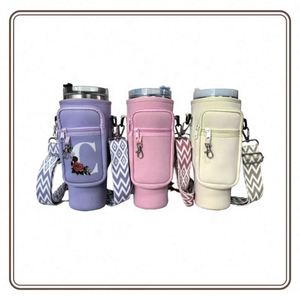 Custom Neoprene <b>Water</b> <b>Bottle</b> Carrier Bag for 40 oz Tumblers with Phone Pocket & Adjustable <b>Strap</b> - Product Image 2