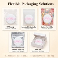 JLY Wholesale Custom Logo Round Velvet Flocking Powder Puff with Satin Bow Ribbon Soft Face Makeup Puff for Loose Setting Powder