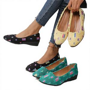 Zapatos Planos Casuales de Una Sola Capa para Mujer, Diseño Estampado con Parches en la Parte Superior de Mezclilla, Cómodos, Talla Grande, con Punta Redonda, Novedad de Otoño - Product Image 2