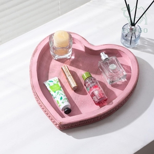 Pink Heart-Shape <b>Desk</b> Holder Wooden Beaded Plate Serving Jewelry Display Stand Storage Tray Makeup Organizer - Product Image 4