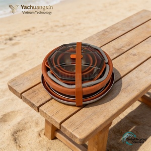 Stackable Plastic Dinnerware Set with Orange Strap Eco-Friendly Portable Tableware for Outdoor Use - Product Image 5