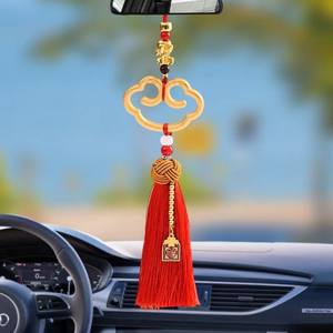 YL Colgante para Coche de Imitación de Latón con Borla de la Paz Ruyi, Adorno Colgante para Coche, Decoración de Espejo Retrovisor de Coche Pixiu en Oro Arena, de Alta Gama - Product Image 4