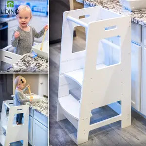 Bambu çocuk mutfak ayakta kulesi çocuklar adım dışkı ayarlanabilir Platform