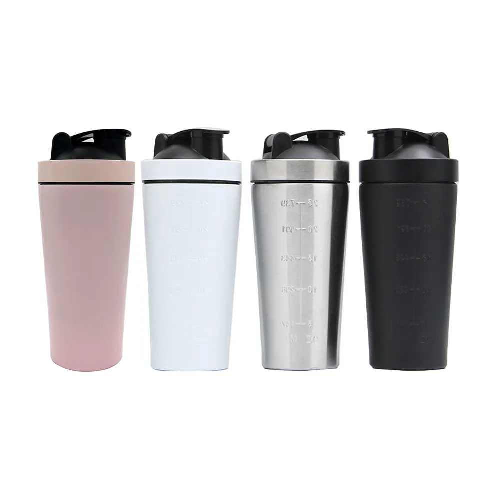 Aangepaste Hoge Kwaliteit Herbruikbare Metalen Sport Waterflessen Classic Gym Rvs Roze Proteïne Shaker Fles