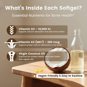 Oem Efficiently Absorbed Vitamin D3 K2 10,000 IU, 200 mcg MK-7, 300 Softgels Soft Gel Capsule Supplement With Coconut Oil - Product Image 3