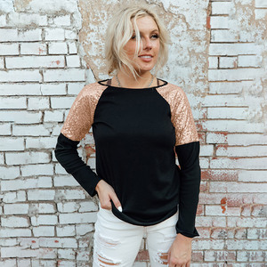 Vente en gros Nouveau Offre Spéciale Automne 2023 Dames Hauts À La Mode Couleur Unie Patchwork Haut À Paillettes Femmes Hauts À Manches Longues - Product Image 4