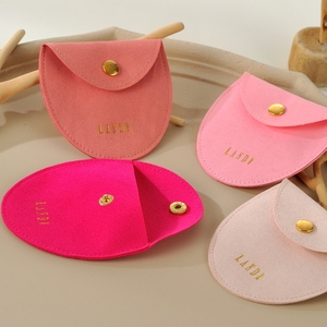 Customized Logo Microfiber Mini Oval Packing Bag Suede Ring Earring Necklace Snap Arc-Shaped Button Jewelry Flap Fold Pouches - Product Image 4