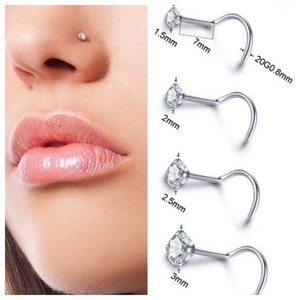 Stainless Steel Silver Plated 8mm <b>Nose</b> <b>Studs</b> Cubic Zirconia | <b>L</b>-<b>Shaped</b> Straight Curved Trendy <b>Nose</b> Piercing Jewelry | Jewelry - Product Image 2