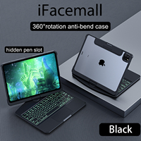 IFacemall Coque de tablette flexible en cristal à rotation 360° pour iPad Air 13 pouces (M3) 2025 avec clavier sans fil léger