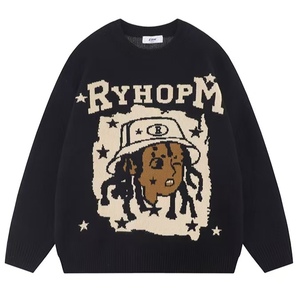 Vente en gros de tricots à manches longues confortables pour hommes, automne hiver, nouvelles tendances, pull à col rond de couleur unie à motif de dessin animé - Product Image 1