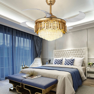 Modern <b>Crystal</b> Ceiling Fan Light 5 Blades DC Motor Remote Control Dimmable LED <b>Chandelier</b> Flush Mount 2700K Warm White 5-Speed - Product Image 2