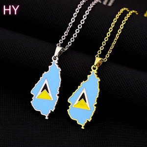 Collier pendentif classique rétro à gouttes d'huile pour hommes et femmes, en acier inoxydable, carte <span class=keywords><strong>de</strong></span> Sainte-<span class=keywords><strong>Lucie</strong></span> avec accessoire cadeau transfrontalier - Product Image 6