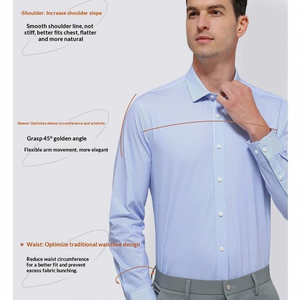 Camisas Sociais Masculinas de Luxo de Manga Longa para Primavera, Ajuste Slim, Malha Elástica de Algodão Pima, Respirável e Antirrugas para Escritório - Product Image 5