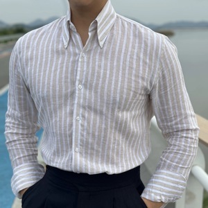 2025 estate nuovo colletto da <span class=keywords><strong>uomo</strong></span> d'affari collo largo bavero a maniche lunghe camicia ortodossa Casual retrò cotone traspirante camicia di lino - Product Image 2