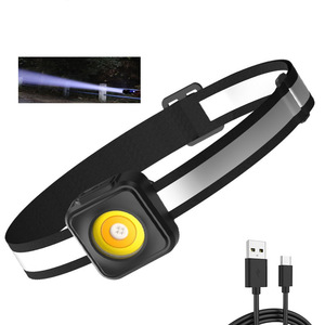 Linterna frontal Cob recargable de 2000 mAh con brillo ajustable, luz para ciclismo y pesca al aire libre, alcance de 100-199 m con cable de carga - Product Image 1