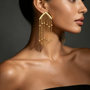 Boucles d'oreilles pendantes minimalistes en acier inoxydable plaqué or 18 carats avec longues pampilles fantaisie et tendance pour femme – Idéales pour un anniversaire - Product Image 3