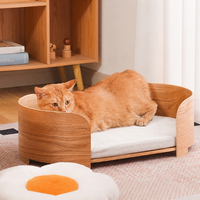 Nichoir ovale en bois durable pour chat avec coussin amovible et lavable, abri respirant et imperméable pour animaux de compagnie, intérieur/extérieur, 82 cm