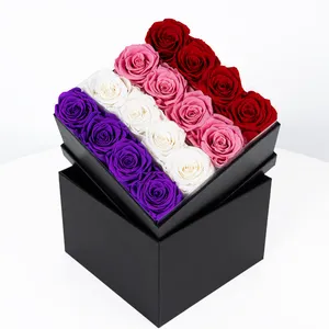 2024 Decorative Gradient Purple Pink Rose Forever Box Gift 16 PCS Preserved Roses Eternal Flower Preservadas Eternas Rosas