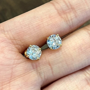 Gold Plated Zircon Round Stud Earrings Prong Setting Minimal Hip Hop Style Women Fashion Jewelry Daily Wear Gift - Product Image 4
