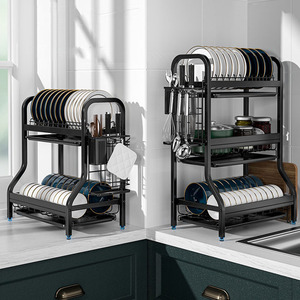 Escurridor de Platos de 3 Niveles Desmontable de Acero Inoxidable con Soporte para Tabla de Cortar y Utensilios - Product Image 4