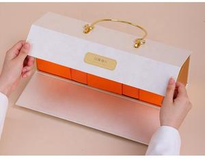 Boîte d'emballage portable rectangulaire blanche avec rabat, boîte de luxe pour gâteaux, desserts, cadeaux, Caja Para <span class=keywords><strong>Pastel</strong></span> avec poignée métallique - Product Image 3