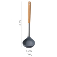 Set Peralatan Masak Silikon Gagang Kayu, Spatula Silikon Anti Panas Tahan Panas, Sendok Pengaduk Anti Lengket