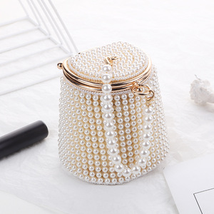 Elegante Borsa da Sera con Perle per Matrimoni e Feste Nuziali, <span class=keywords><strong>Pochette</strong></span> con Perline, Borsa a Secchiello con Tracolla di Perle e Cornice Dorata - Product Image 4