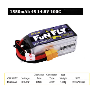 Batterie Lipo <span class=keywords><strong>TATTU</strong></span> <span class=keywords><strong>FUNFLY</strong></span> 1300mAh 1550mAh 1800mAh 3S <span class=keywords><strong>4S</strong></span> 6S 11.1V 14.8V 22.2V 100C avec connecteur XT60 pour FPV Tailles 250 230 210 180 - Product Image 4