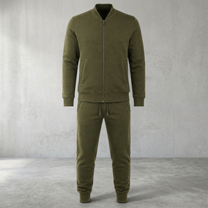 Ensemble de survêtement en molleton de coton pour homme avec veste bomber zippée et pantalon de jogging – Vente en gros, personnalisable, streetwear décontracté, marque privée - Product Image 2