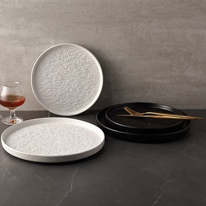 Platos de Porcelana con Textura de <span class=keywords><strong>Roca</strong></span> Nórdica, Platos de Restaurante de 8, 9 y 10 Pulgadas, Platos Redondos de Cerámica de <span class=keywords><strong>Gres</strong></span> Blanco y Negro - Product Image 3