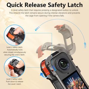 Amazear Jaula Metálica de Desmontaje Rápido para Insta360 X5, Marco Protector de Aleación de Aluminio con Soporte de Zapata Fría y Rosca de 1/4" - Product Image 2