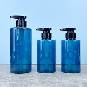 Pedido Mínimo 100 Unidades, Botella Redonda Plana de 300ml 500ml para Cosméticos y Champú, Color Rojo, Azul y Negro, con Bomba Negra, Superventas - Product Image 5