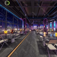 Design d'intérieur de boîte de nuit haut de gamme en métal, acier et bois massif avec bar-salon Offre Spéciale installations de lumière fantaisie pour scène DJ