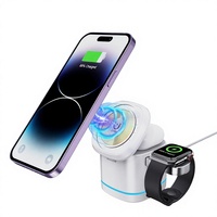 Support de chargeur sans fil magnétique 3 en 1 avec charge rapide Type-C 15W, rotation à 360 degrés pour téléphone, montre connectée et écouteurs