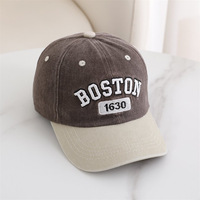 Casquette de baseball OEM 6 panneaux en coton lavé avec broderie personnalisée Boston pour grossistes, usine BSCI, chapeau vintage, faible MOQ, prix compétitif