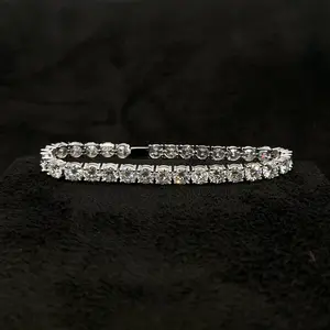 Pulseira de zircão de prata esterlina 925, bracelete redondo europeu e americano da moda 2.0-6.0mm com diamantes