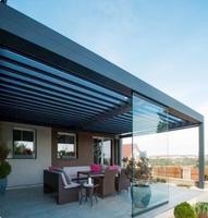 Gazebo de Jardín de Lujo, Techo de Patio Bioclimático Motorizado de Aleación de Aluminio, Pabellón con Rejillas y Canaletas Integradas
