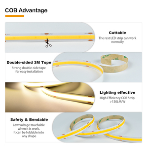 Bande lumineuse LED monochrome COB haute efficacité, DC24V 15W/M 130LM/W 480LEDs/m, CRI 90 élevé, pour éclairage intérieur et extérieur - Product Image 3