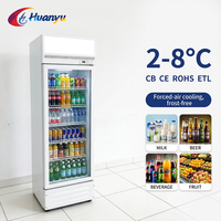 Réfrigérateur vertical commercial 300L à porte vitrée, refroidissement par air, affichage LED, refroidisseur de bière, verrouillage de porte mécanique