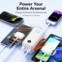 Batterie externe haute capacité 60000 mAh avec charge rapide PD 22,5 W, écran LED, plusieurs ports USB/Type-C, câble inclus